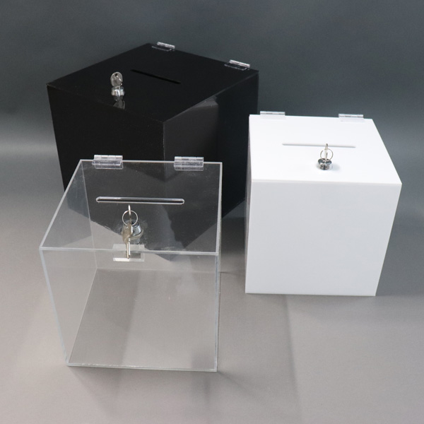 아크릴 모금함 박스 상자윗면 자물쇠내장 명함박스 투명 백색 검정 컬러
