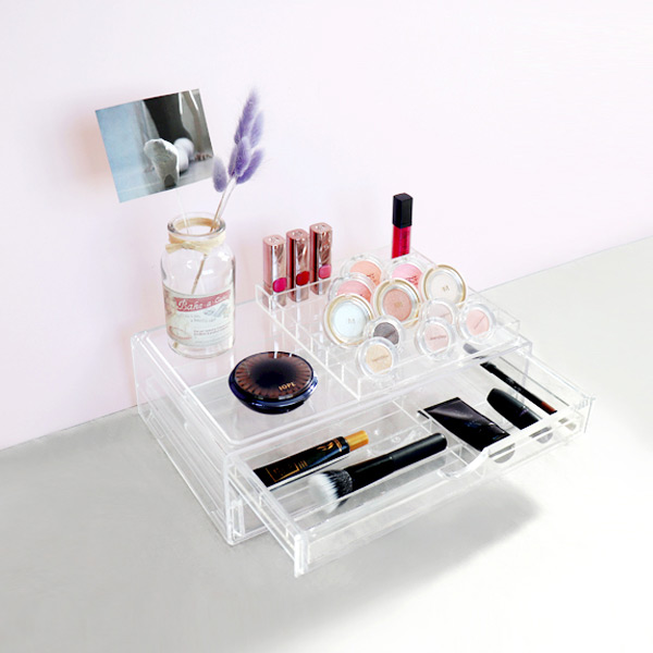 아크릴 투명 서랍 2단  소품 정리함 진열 정리대