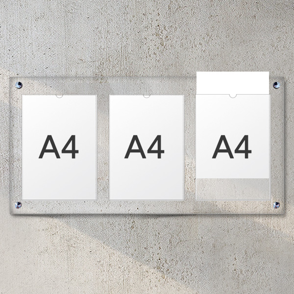 A4 아크릴 안내 게시판 76 x 38cm 포켓 3개 LNB1302