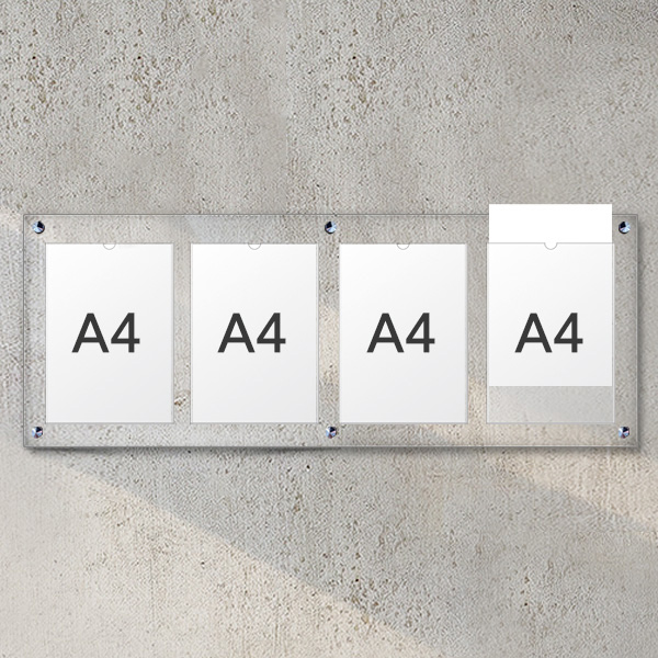 A4 아크릴 안내 게시판 100 x 38cm 포켓 4개 LNB1402