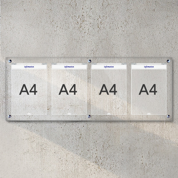 A4 아크릴 안내 게시판 100 x 38cm 덮개 4개 LNB1403
