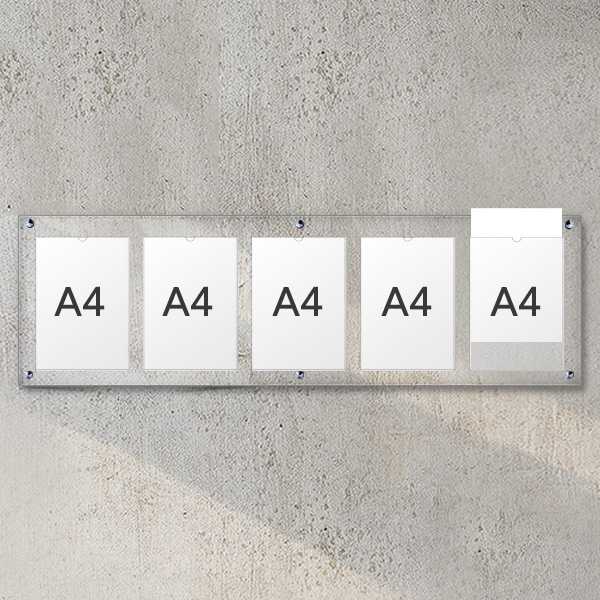 A4 아크릴 안내 게시판 124 x 38cm 포켓 5개 LNB1502