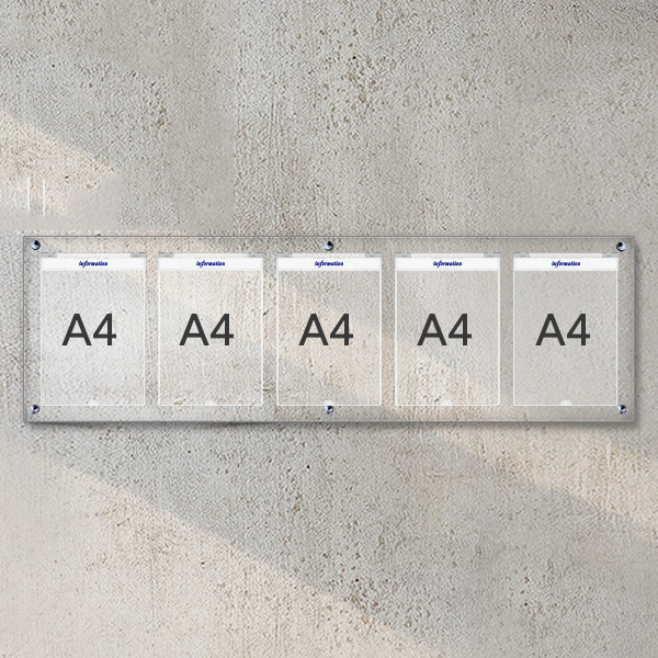 A4 아크릴 안내 게시판 124 x 38cm 덮개 5개 LNB1503