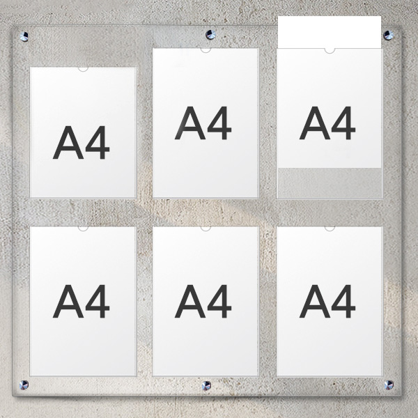 A4 아크릴 안내 게시판 76 x 75cm 포켓 6개 LNB2302