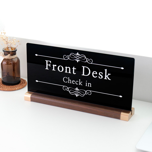 아크릴 스탠드 안내판 30x15cm 월넛우드받침 호텔 인포메이션 프론트 체크인
