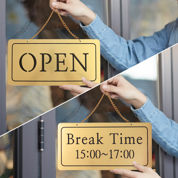오픈/브레이크타임 양면걸이 메탈 코팅판 표시판 디자인문패 안내표지판