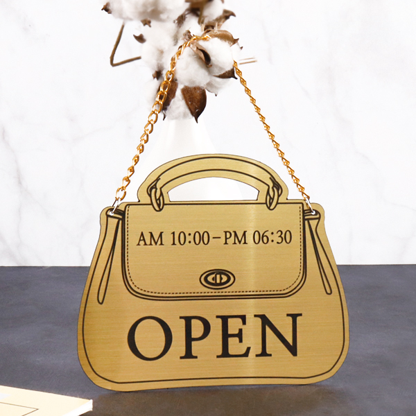 오픈 open 단면걸이 메탈 골드 영업시간 안내판