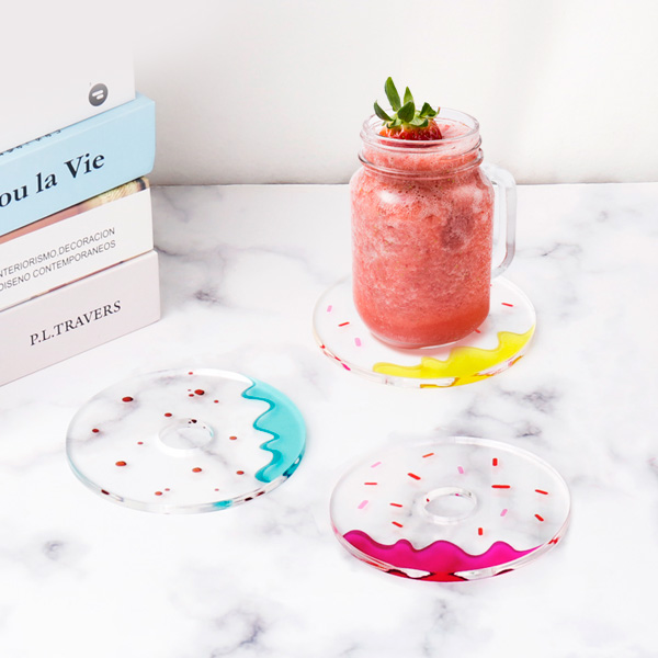 도넛 티코스터 컵받침 아크릴 원형 티매트 홈카페 커피잔