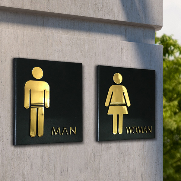남자 여자 화장실 사인BY 단면 검정 금박 표시 표찰 (Y131)