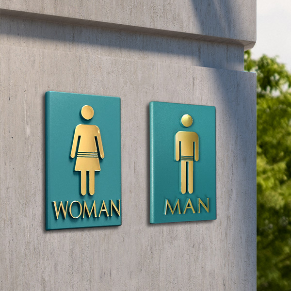 남자 여자 화장실 사인BY 단면 청록 금박 (Y12)
