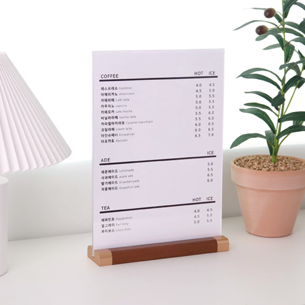 아크릴 T자 꽂이 210 x 297mm 월넛 A4 세로  테이블텐트 (JH2129)