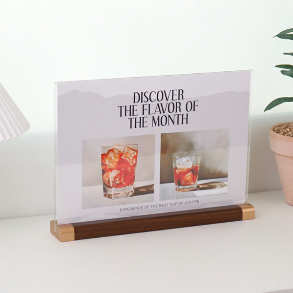 T자형 POP꽂이 안내판 월넛 테이블텐트 투명 스탠드메뉴판 상품가격표 A6 A5 A4