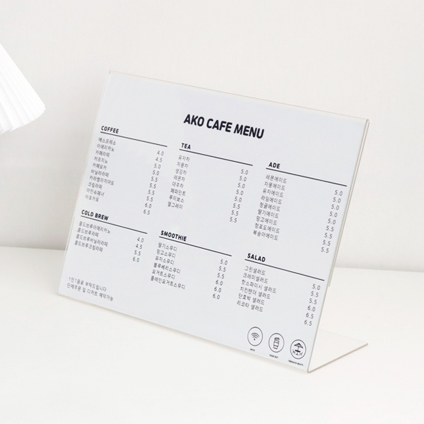 투명 아크릴 POP 꽂이 스탠드 테이블 메뉴판 A4 가로