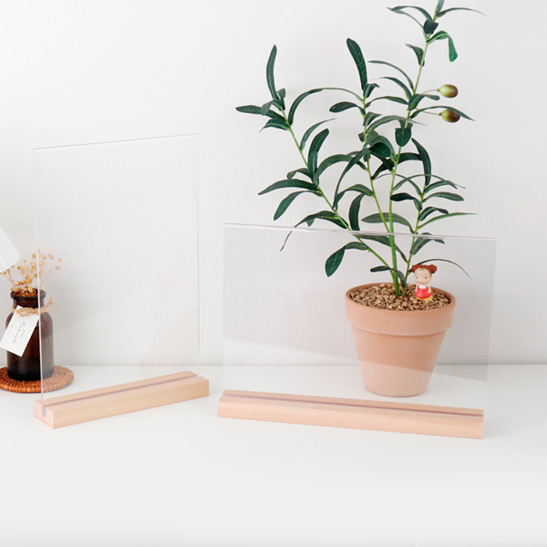 T자형 POP꽂이 우드 A6 A5 A4 테이블텐트<BR>투명 스탠드메뉴판 원목 상품가격표