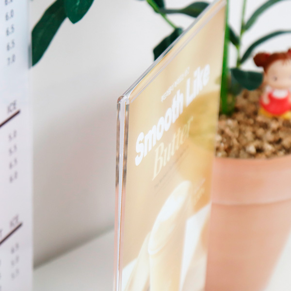 T자형 POP꽂이 우드 A6 A5 A4 테이블텐트<BR>투명 스탠드메뉴판 원목 상품가격표