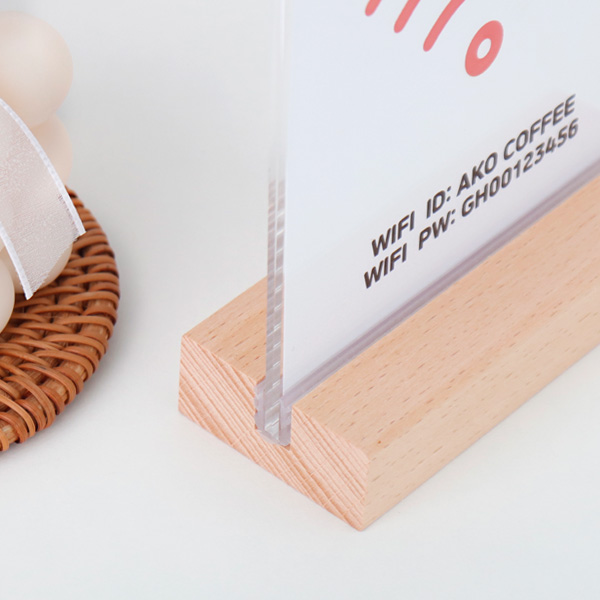 T자형 POP꽂이 우드 A6 A5 A4 테이블텐트<BR>투명 스탠드메뉴판 원목 상품가격표