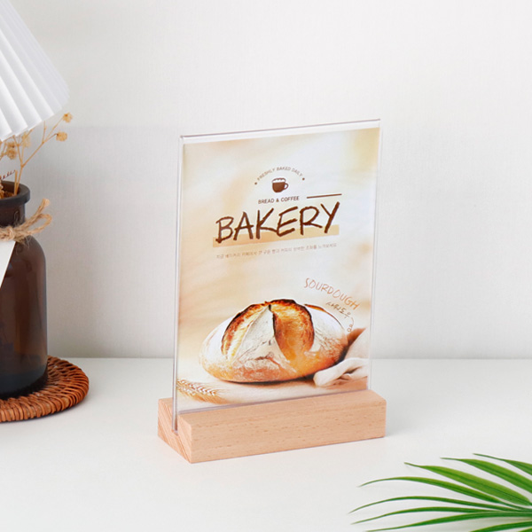 아크릴 T자형 꽂이 A6 세로 우드 스탠드 안내판 원목 상품가격표 JS1014