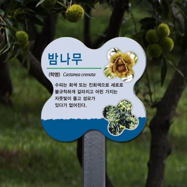 수목표찰 고정형 196x196 스틸검정 꽃모양 꽂이형